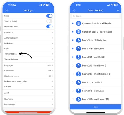 TTLOCK App Lock Transfer