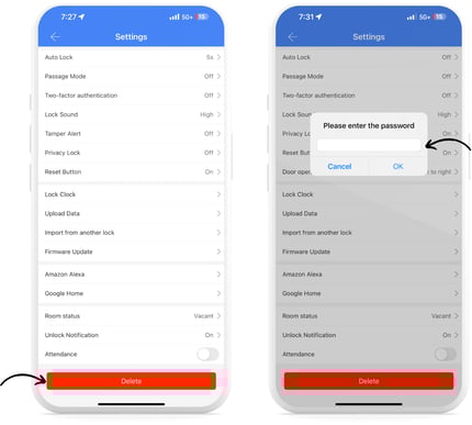 TTLock App Delete Lock