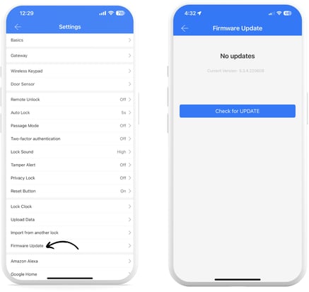 TTLock App_Firmware Update button