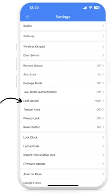 TTLock App_Lock sound setting