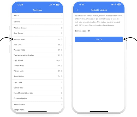 TTLock App_Remote unlock setting