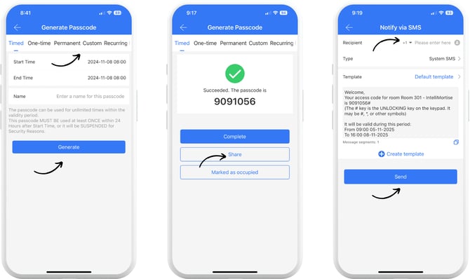 TTLock App_Share passcodes